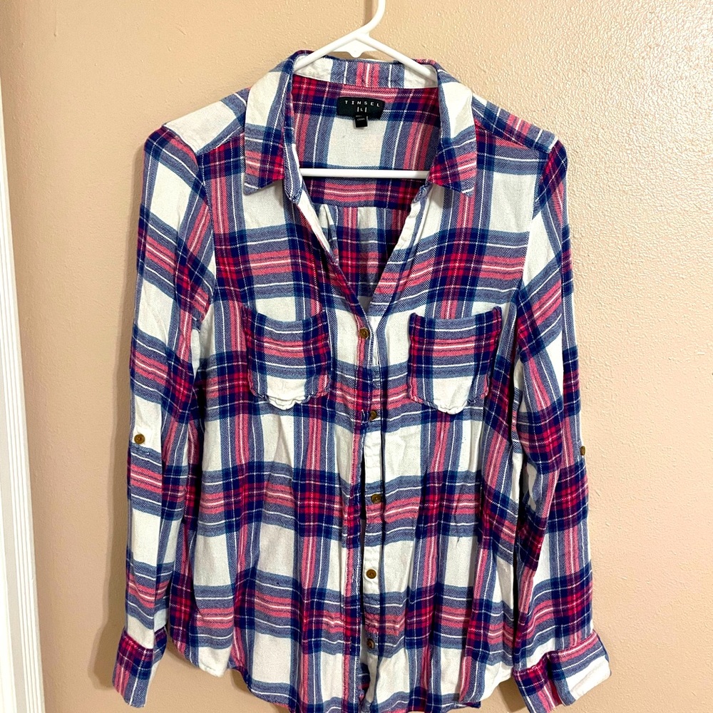 Plaid button down women’s top